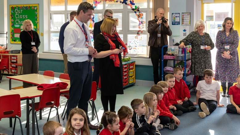 Lynne Neagle with pupils